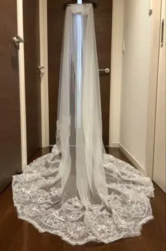 新品 ウエディングベール アイボリー レース縁 ミディアムロング90cm