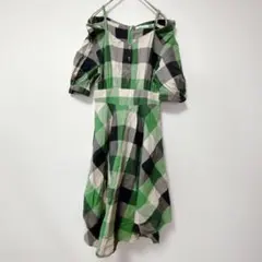 レディアゼル【F】BIGチェックオフショル変形ヘムワンピース アシンメトリー