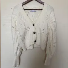 ZARA アイボリー ニットカーディガン M