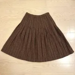 美品 レディース スカート プリーツ 膝丈 ブラウン ヴィンテージM-Lサイズ