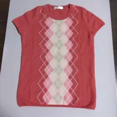 値下げ　UNIQLO新品　カシミヤ100%　半袖ニット　アーガイル柄　希少旧ロゴ