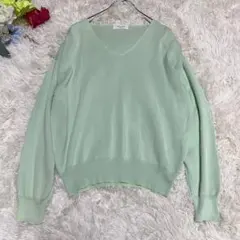 美品【オペークドットクリップ】ニット グリーン Vネック 春カラー (M)