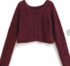 GRL シャギーニット ショート丈 カーディガン F an1644 ボルドー