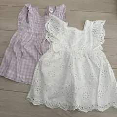 白と紫のフリルワンピース　二枚セット