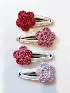 レース編みフラワーヘアピンセット♪パッチンピン、ヘアアクセサリー、ベビー、キッズ