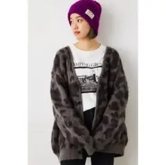 ロデオクラウンズワイドボウル パターンシャギーニット 柄GRY レオパード柄 M