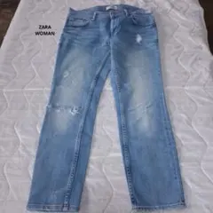 ザラウーマン　プレミアムデニム　デニムパンツ ジーンズ　ダメージ加工ライトブルー