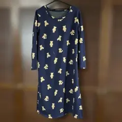 ネイビー クマ柄 長袖ワンピース