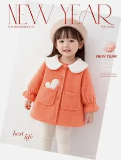 【週末セール】キッズ コート 女の子 オレンジ 韓国風 秋冬 アウター110cm