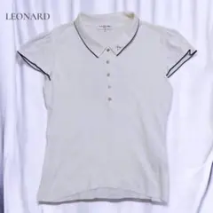 LEONARD 半袖ポロシャツ ホワイト ラインデザイン 42 レディースのサムネイル
