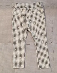 ギンガムチェック 花柄 レギンスパンツ ブラウン キッズ 95センチ