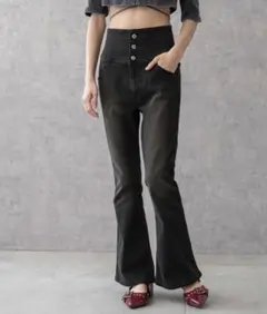 WEGO ハイウエストストレッチフレアデニムパンツ