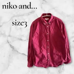 niko and... ストライプシャツ ボタンダウン レッド サイズ3