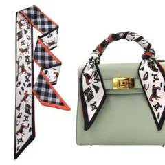 リボンスカーフ　バッグスカーフ　同柄2枚セット　ブラック馬