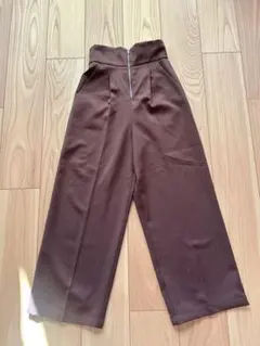 フロントジップ ワイドパンツ ブラウン美品
