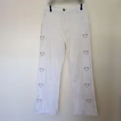 PINK-latte ホワイト パンツ ハート スリット ウエストゴム入り M