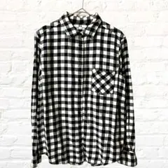ユニクロ 長袖 ギンガムチェック ネルシャツ バイカラー コットン100%
