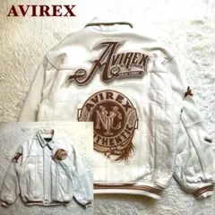 人気✨AVIREX レザージャケット　本革　バーシティー　XL 白　スタジャンのサムネイル