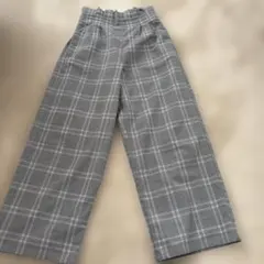グレー チェック柄 ゴムウエスト 長ズボン