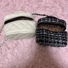 アイボリー キルティング ツイード ショルダーバッグ　2個セット