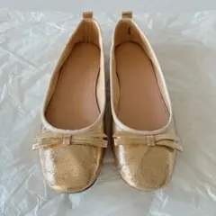 【ZARA】ゴールド バレエシューズ 37 23.5cm フラット