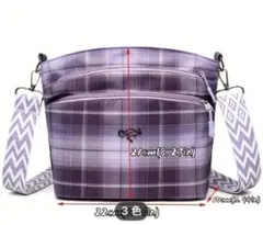 紫のチェック柄ショルダーバッグ