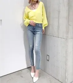 試着のみ★ハイウエスト thickish ポケットスキニーデニムパンツ Sサイズのサムネイル