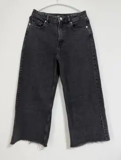 ZARA ブラック ワイドデニムパンツ カットオフ