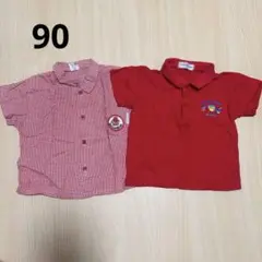 【日本製】 赤 ポロシャツ チェックシャツ 2点セット 90 BABY WEAR