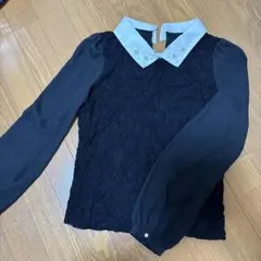 黒レース長袖　ブラウス　襟付き　イング