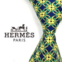 ◆美品◆HERMES エルメス ネクタイ 緑色 幾何学模様 オシャレ
