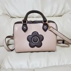 MARY QUANT　デイジークラシカルミニボストン　ベージュ×ダークブラウン