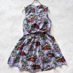 TOPSHOP ウエストリボン アロハ柄 ひざ丈ワンピース L 総柄 リゾート