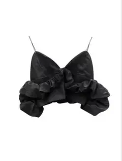 フリル付き 黒クロップドトップ ビスチェ