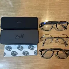 Zoff JINS 度あり(-3.0)ブルーライトカットレンズ眼鏡＋ケース