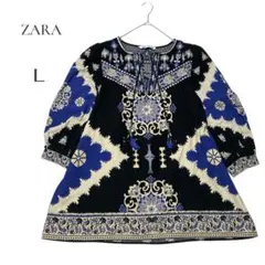 【ザラ】ZARA 花柄　刺繍チュニック Lサイズ　総柄　オーバーサイズ