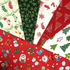 84　クリスマス プリント 生地　はぎれ　綿　カットクロスセット　まとめ売り
