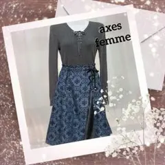 axes femme ダマスク柄スカート ネイビー フロッキー加工ゴスロリのサムネイル