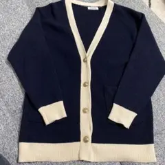 ☆ナチュラルビューティーベーシック　バイカラーロングカーディガン　ネイビーＭ