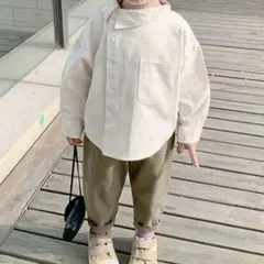 長袖シャツ アシンメトリーデザイン パンツ セットアップ アイボリー ベージュ