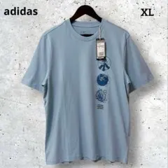 新品タグ付き adidas XL 半袖Tシャツ ペールブルー グラフィック ロゴのサムネイル