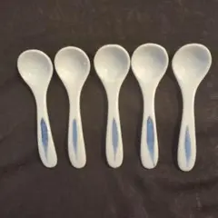 陶器製レンゲ 5本セット 青いライン