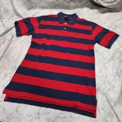 ポロラルフローレン 00s 太ボーダー ポロシャツ 赤紺 XL 古着 ゆるだぼ