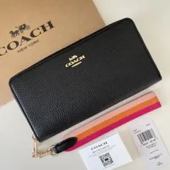 COACH コーチ ストラップ付き 長財布 ブラック 黒色 - メルカリ