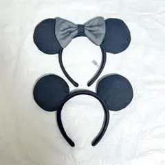 ディズニー　カチューシャ　デニム　リボン　２点セット　ミッキー　ミニー