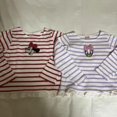 petit main デイジー ボーダー 長袖Tシャツ 110cm パープル