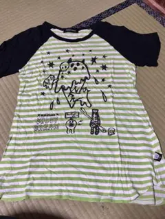 PEACE NOW 緑と黒のストライプ Tシャツ Mサイズのサムネイル