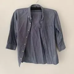 【GU】メンズ 七分袖 シャンブレーシャツ ブルー