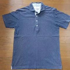 ikka ネイビー ドット柄 ポロシャツ L　LARGE メンズ