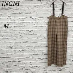 R4107//イング【M】チェック柄サロペットパンツ ベルト付き 茶系 チェック
